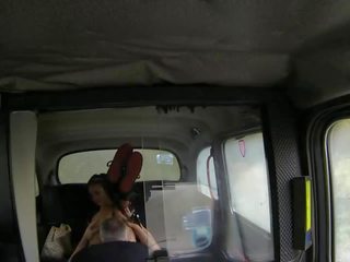 Pierced pussy busty brunette fucked in fake taxi