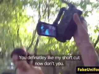 Brit diva fucked by fake cop duo outdoors